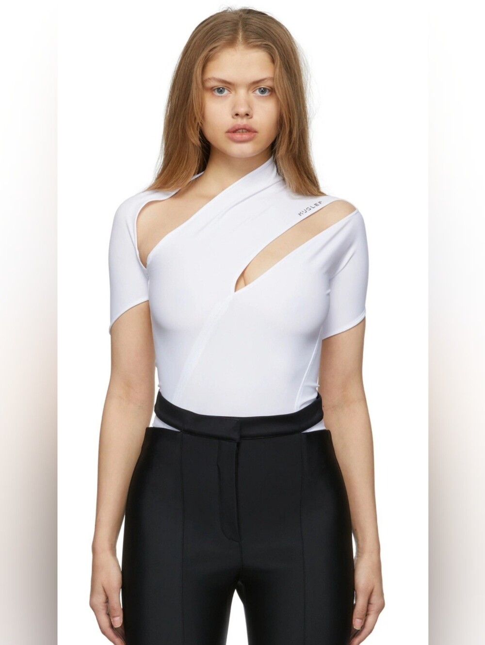 MUGLER White Lycra Double Cutout Bodysuit FR 40 US 8 M Org $620 - Picture 2 of 13